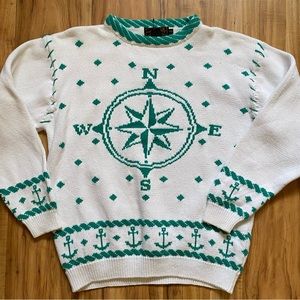 Vintage 90s Eddie Bauer Compass Crewneck Nautical Sailing Cotton Sweater